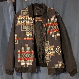 Pendleton Black Multicolor Geometric Bomber Jacket